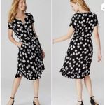 J Jill Black Daisy Print Ruffle Hem Short Sleeve Midi Flowy Dress M (no belt) Size M Photo 1