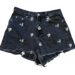 Topshop  Moto Mom Size 6 Floral Embroidered Black‎ Distressed Denim Shorts Photo 0
