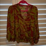 easel Floral Button-Up Blouse - Green and Red Photo 1