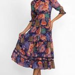 Johnny Was $598 NWT  Jade Silk Blend DAPHNE TEA Tiered Ruffles Midi DRESS Size XS Photo 2