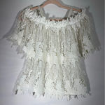 Pretty Angel Floral White Lace Off The Shoulder Crop Tiered Top Sheer Blouse S M Photo 0