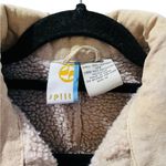 Split 100% Leather Shearling Beige Coat Jacket Size Medium Full Zip Casual Boho Tan Photo 1