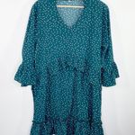 Green White Polka Dot Keyhole Mock Neck Ruffle Mini Dress Women's Size Large L Photo 0