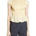 Cinq à Sept Women's Josie Size L Yellow Ruffle Smocked Silk Blouse Top EUC Photo 0