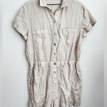 Anthropologie  Cloth & Stone Safari Linen Romper shorts utility elastic waist XL Photo 1
