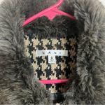 CAbi  Houndstooth Full‎ Zip Sweater Jacket with Faux Fur Collar Women's Size 6 Photo 2