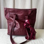 Vintage Burgundy Leather Tote Shoulder Bag Soft Leather Shopper w/ Silk Scarf Photo 1