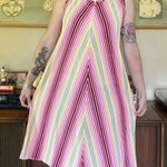 70s Bright Striped Tent Dress Rainbow Size M Photo 0