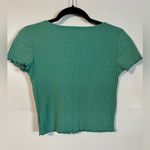 American Eagle AE Baby Tee Ribbed Snap Front Cropped Lettuce Hem Tee Green Size S Photo 5