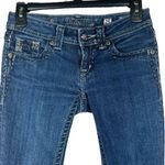 Miss Me SZ 25 Skinny Jeans Low-Rise Silver Embroidery Button-Flap Pockets Hemmed Photo 1
