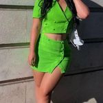 ZARA TEXTURED TWEED WEAVE FITTED Cropped Blazer w/Lapel Collar Green XS NEW Photo 4