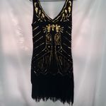 BEYONDBABE WO SIZE XL Elegant Black and Gold SEQUINS FLAPPER Women's STYLE Dress Photo 7