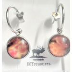 Handmade Nebula Galaxy Cosmic Ethereal Pink & Orange Hoop Earrings Photo 2