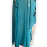 None Sarong Scarf Bright Turquoise Black Rose Floral Fringe Boho Gypsy Colorful Photo 2