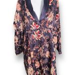 Victoria's Secret Vintage Gold Label Victoria’s Secret Sleepshirt Navy Blue Floral Satin Babydoll Photo 12