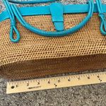 Elliott Lucca Turquoise green leather trim straw rattan woven stiff basket bag Photo 7