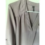 Maurice's Taupe V Neck Roll Tab Sleeve Pocket Blouse Women's XL Photo 2