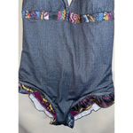 COOGI  Size 16 One Piece Swimsuit Halter Top Denim Style‎ Colorful Ruffles Beach Photo 4