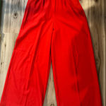 ALYSI Wool Wide Leg Red Trousers Pants Womens Size 6 Elastic Waist Holiday Party Photo 0