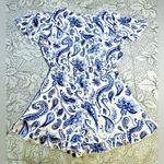 Show Me Your Mumu RivieraTie Front Blue and White Paisley Playsuit/Romper Sz M Photo 2