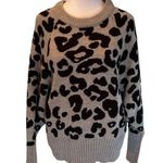 QED London Gray & Back Animal Print Long Sleeve Women’s Scoop Neck Knit Sweater Photo 1