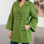 Sandro Green Double Breasted Button Bell Sleeve Coat Jacket Large Photo 0