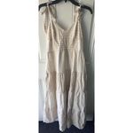 Lost + Wander  Women Tie Sleeve Checkered Midi Dress, Beige/White Size Medium NEW Photo 4