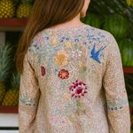 Johnny Was heavily embroidered Indalo Pintuck Blouse RARE (oversized) Photo 9