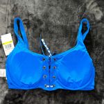 Michael Kors Solid Rib Lace-Up Bikini Top in Vintage Blue Photo 11
