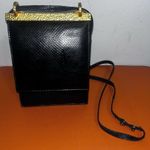 Clara Studio for Asymmetry Vtg Black Lizard Embossed Leather Bag 24K Gold Handle Photo 11