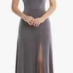 After Six NWT One Shoulder Spaghetti Strap Velvet Maxi Gown Dress 14 Caviar Gray Photo 0