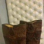 Corral  Whip Stitch Brass Studded 15" Tall Knee-High Harness Boots Sz 8.5. Photo 10