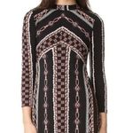 Free People  Black Geometric Mock Neck A-Line Mini Dress Photo 0
