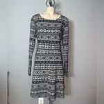 Massini  black white geometric long sleeve knee length dress EUC woman’s large Photo 1