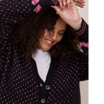 Torrid Cardigan Drop Shoulder V-Neck Button Front Sweater Black Pink Hearts Sz 0 Photo 2