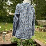 J.Crew  Artist Top Womens size XXS 2XS Blue Floral Notch Ruffle V-Neck Shirt Photo 3