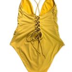 Tinibikini  Yellow Lace Up V-Neck Ribbed One-piece Swimsuit Photo 3