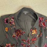 Roz & Ali | Black Button Down with Maroon Velvet Floral Accents | Large Photo 2