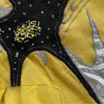 Vintage 80s Lily Chao Silk Leather Shoulder Pad Applique Shirt 6 Yellow Photo 7