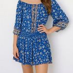 Poupette St Barth Off the Shoulder Floral Printed Mini Dress in Blue Size XS Photo 0