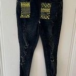 Elite Jeans ⭐️  Black Acid Wash Distressed Destroyed Raw Pull On Skinny Jeans NWT Photo 0