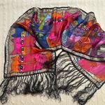 Laurel Burch Tribal Felines 100% Silk Scarf Black Fringe Cat Scarf Photo 1