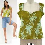 Anthropologie Maeve Smocked Tank Top Palm Tree Floral Print Green Size XL Photo 1