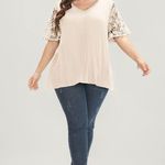 Bloomchic  Plain V Neck Floral Patchwork Blouse Apricot Yellow 18-20 Photo 1