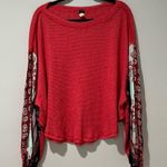 We The Free Free People Valentine Red Balloon Sleeve Thermal Medium Red Top Photo 1