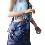 Lucky Brand Leather Abbey Road Crossbody Foldover Convertible Messenger Ink Blue Photo 0