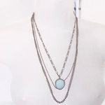 Boho hippie indie Faux Turquoise Pendant Silver Tone Necklace Multi Strand layered chain Photo 0