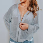 Elan  Silver Sheer Knitted Zip Up Cardigan(Size Small) Photo 0
