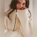 Free People  Off-White Greta Half Zip Cropped Sweater Womens Size L Photo 2