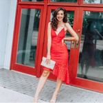 Topshop Red Floral Lace Asymmetrical Plunge Wedding Guest Party Cocktail Dress Photo 6